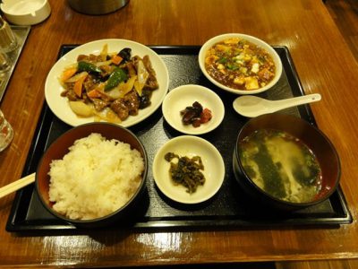 牛肉のオイスター炒め定食＋麻婆豆腐
