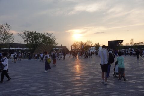 夕陽が反射する舗装