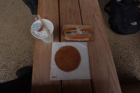 ニシンのサンドとストロープワッフルとホットコーヒー